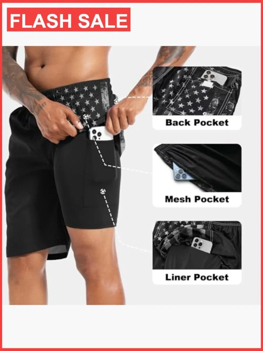 Mens Swim Trunks with Compression Liner 9